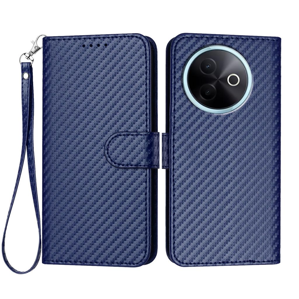 For vivo Y300i 5G/vivo Y39 5G Wallet Case with Strap Carbon Fiber Texture Leather Mobile Cover