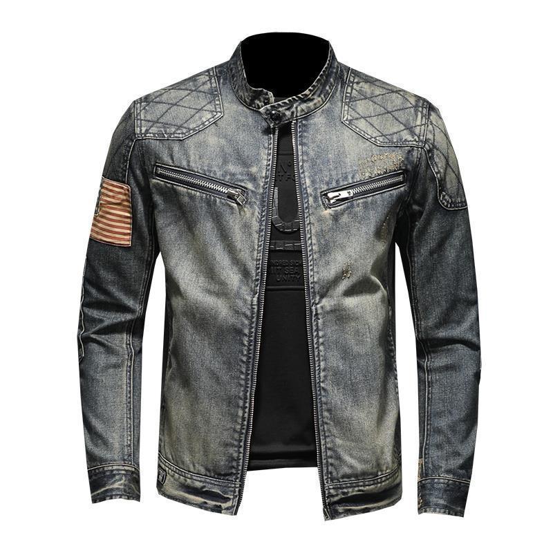 Marvel Venom Denim-Motorradjacke für Herren – Herbst 2024, Retro-Arbeitskleidung mit Stehkragen.