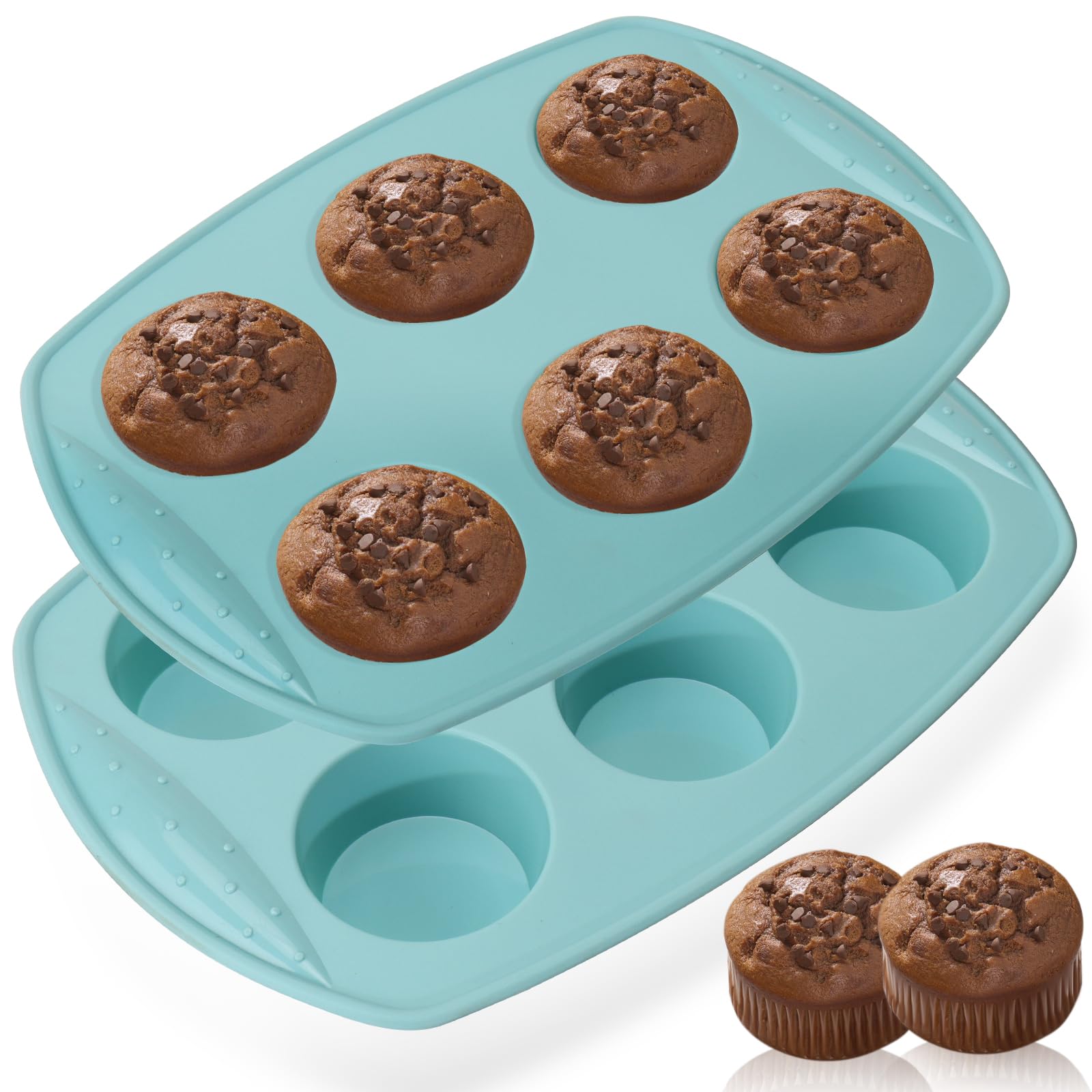 Silicone Muffin Cup Mold High Temperature Baking Tool Nordic Wind Circle shaped Silicone Cake Mold - Nordic Blue (Blue,6-hole circular) синий