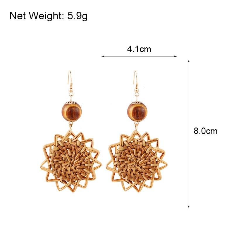 Boucles d'Oreilles Fleur en Rotin Tressé Vintage pour Femmes Accessoires de Bijoux pour Femme
