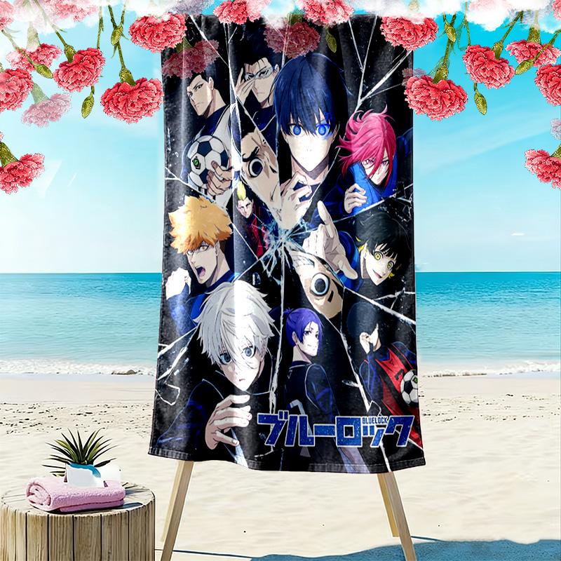 Blue Lock Print Beach Towel, Large Soft Quick Dry Towel for Beach Camping Swimming