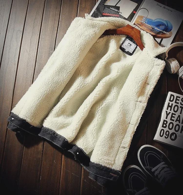 Chaqueta Vaquera de Invierno para Hombre de Corte Slim con Forro de Terciopelo y Lana de Cordero