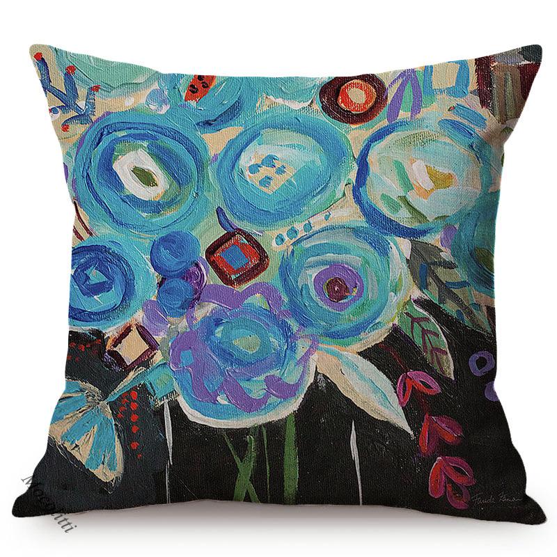 Floral Oil Painting Europe Vibe Home Decor Chair Cushion Cover Cherry Blossoms Garden Cotton Linen Sofa Pillow Case Cojines