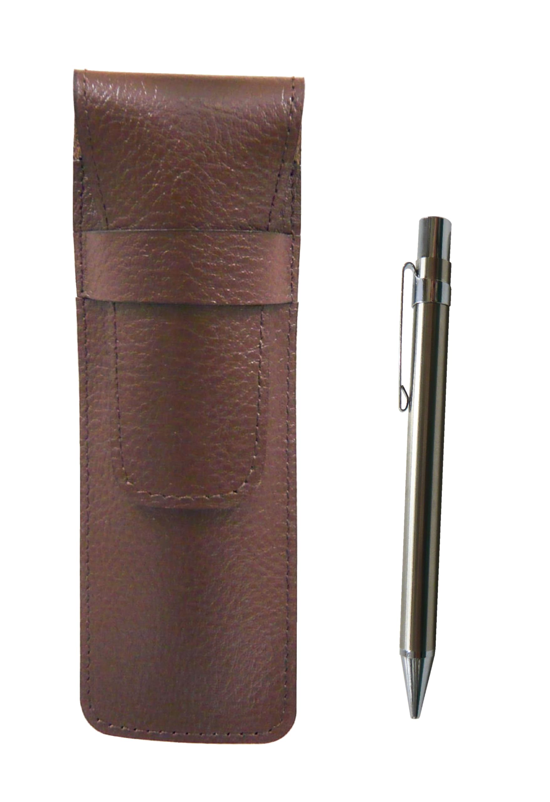

Chocolate-colored leather pen case with all-metal mechanical pencil (SASTYO-9984SP)