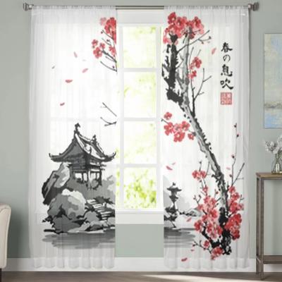 Branch Of Cherry Blossoms Sheer Curtains Bedroom Voile Curtain Living Room Window Sheer Curtains Kitchen Tulle Drapes