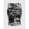Grunge Punk Tie Dye Eye Letter Graphic Tank Top Women Summer Y2K Clothes Casual Round Neck Sleeveless Crop Top Vest Streetwear
