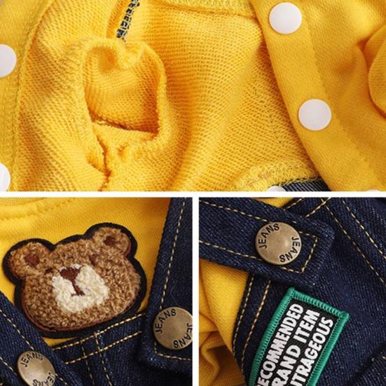 Jijijing Stylish Sweatshirt Dog Jumpsuit, Four Legged Outfit, Cute Bear Embroidery, Denim Romper Pants Onesie Clothes for Small Dogs