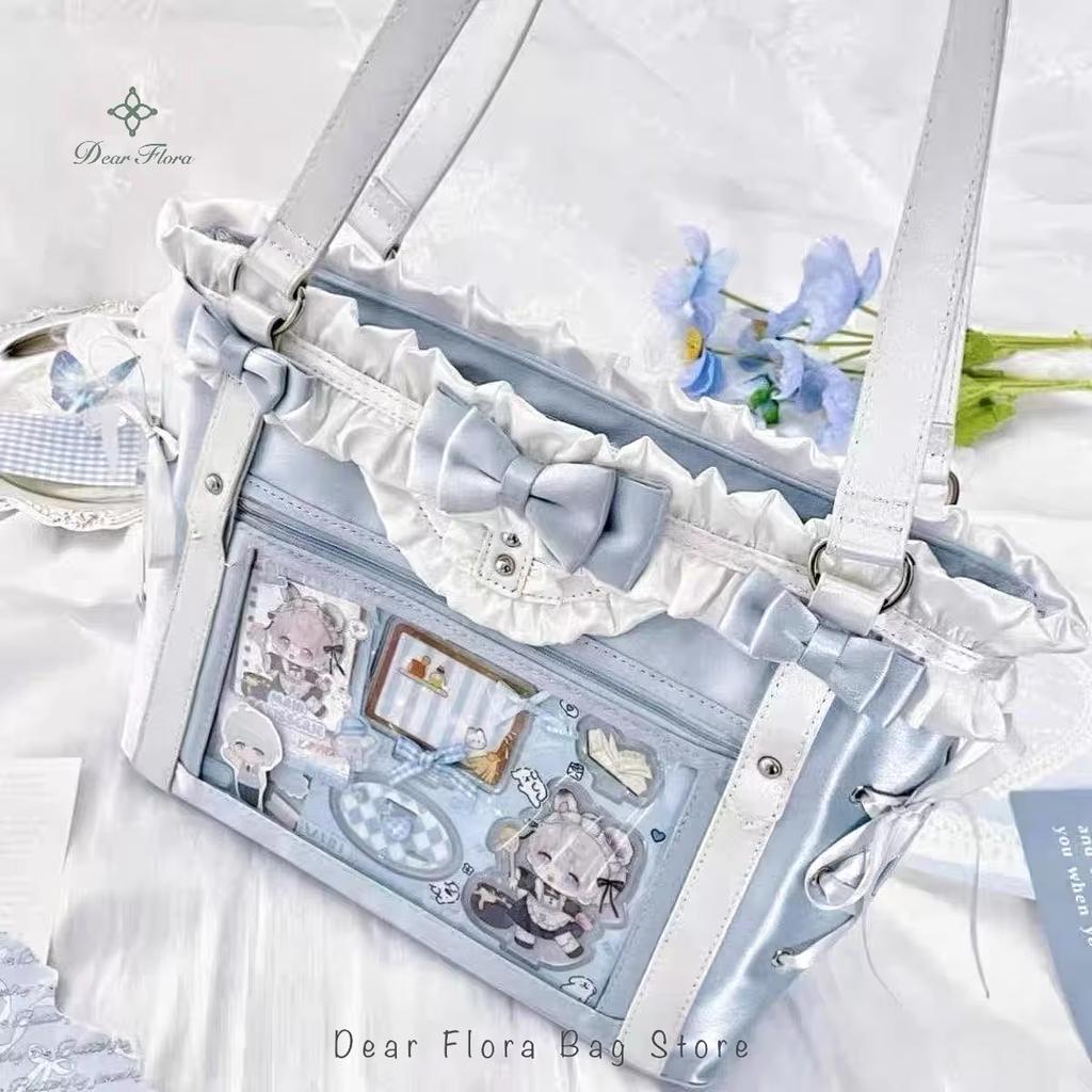 New Fashion Sweet Ita Bag Lolita Girl Transparent Shoulder Bag Women Large Capacity Ribbon Bow Tote Bag Cute DIY Display Handbag