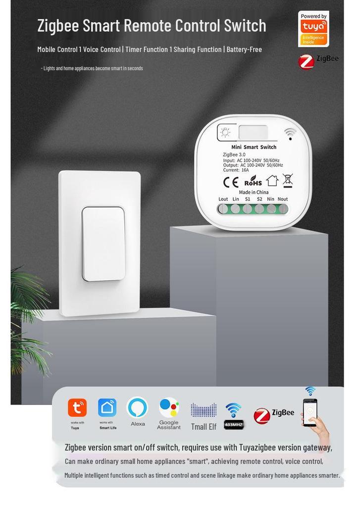 Graffiti Zigbee Alexa-Compatible Wireless Smart Switch with Voice Control, Timer, and Dual Control Functionality.