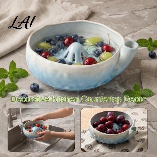 Compact Strainer for Grapes Ceramic Berry Washing Bowl with Drainage Hole Easy Clean Kitchen Gift New Home Housewarming Bowl Self Rinsing