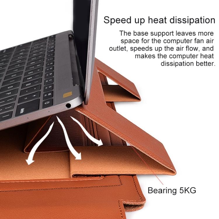 PU05 PU Leather Laptop Sleeve 15.4 Inch, Multi-functional Notebook Protective Bag with Triangle Support, Magnetic Heat Dissipation Laptop Cover