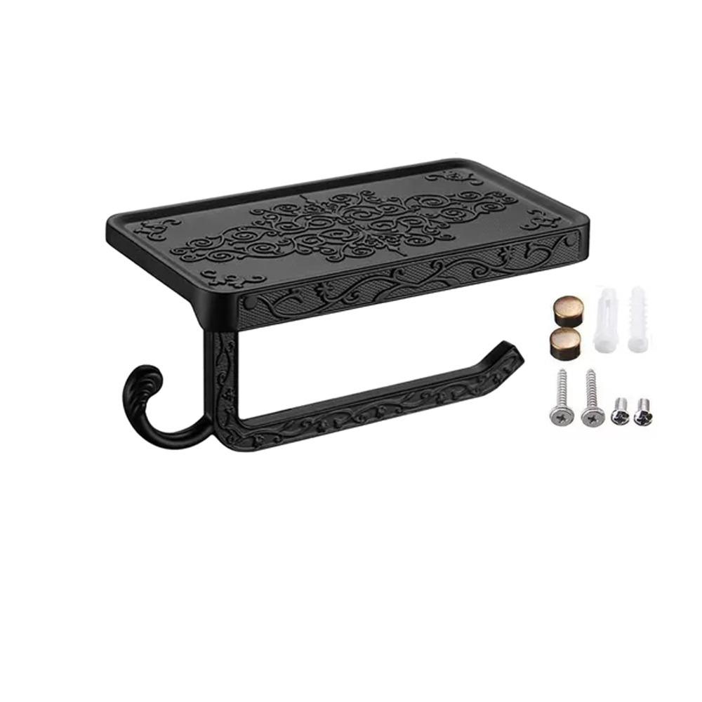 Aluminum Paper Roll Rack Vintage Style Carved Floral Design Toilet Paper Towel Holder Rustproof Wall Mounted