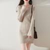 Women Sweater Dress 100% Wool V-neck Knit Long Pullover Winter Jumpers Wool Long Dress Female