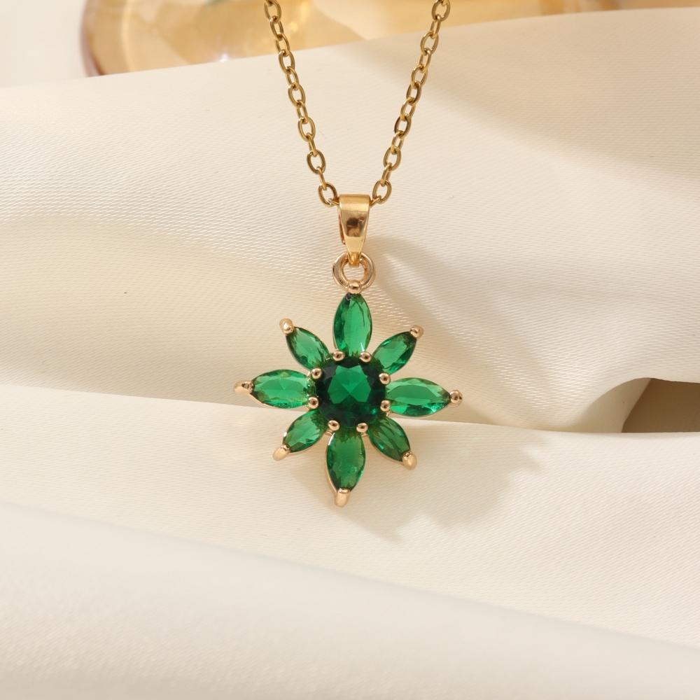 

Ожерелье с подвеской в виде цветка из кубического циркония для женщин 2025 Новая мода Ювелирные изделия из нержавеющей стали Свадебные аксессуары для вечеринок зелёный
