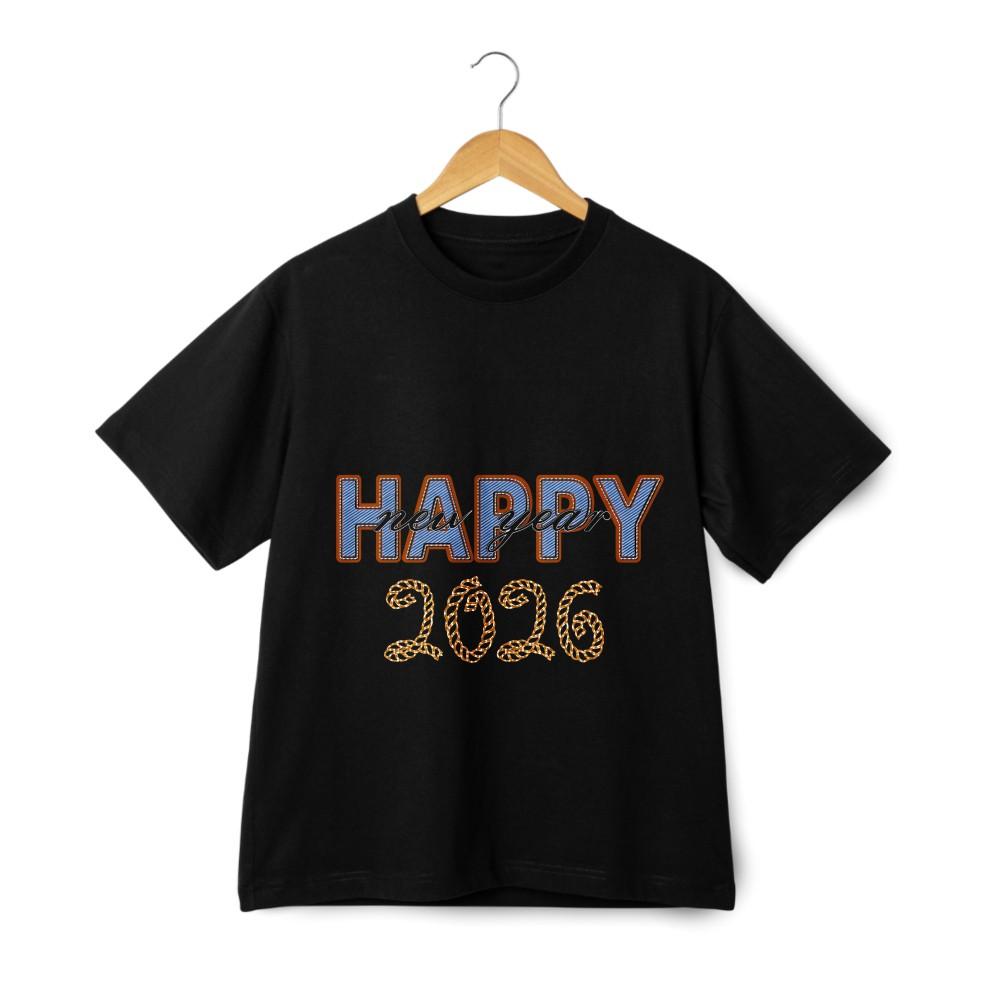 2026 Happy New Year Graphic T-Shirt- Outings, Family Photo Sessions&daily Tee M
