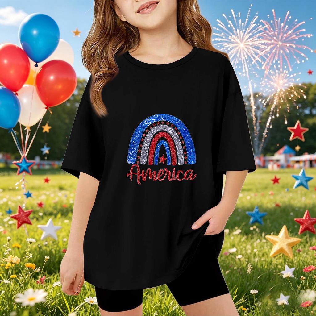 Kids Short Sleeve T Shirt Independence Day Print Top America Graphic Tee for Boys and Girls Casual Wear
