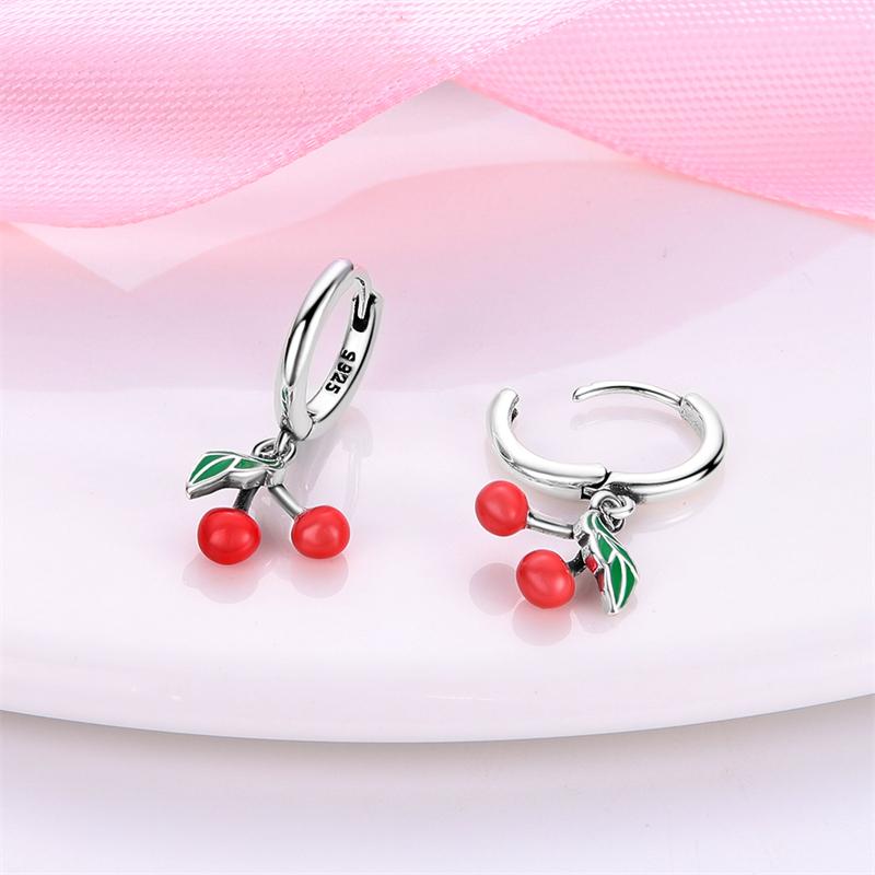 Earrings For Women 100% 925 Silver Golden Sunflower Cherry Pendant Earrings Fine Wedding Engagement Party Jewelry Gifts
