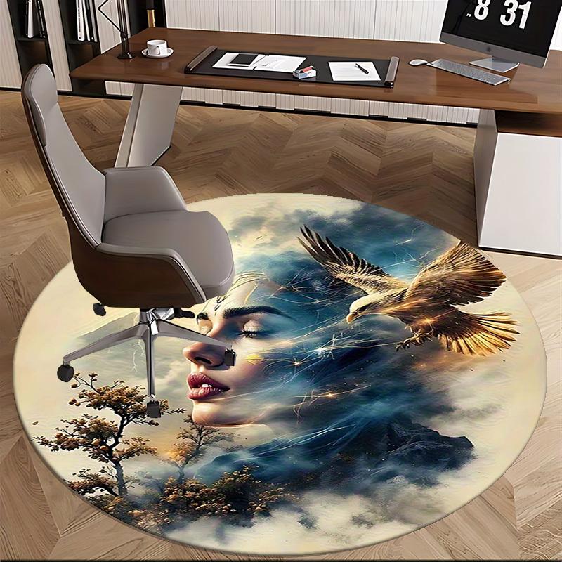 1pc Anime Design Round Carpet Office Chair Mat, Non Slip Rug for Home Decor, Living Room, Bedroom, Game Room, Festival Gift