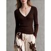 Women S Vintage Lace Splicing Knit Top V Neck Slim Fit Long Sleeve