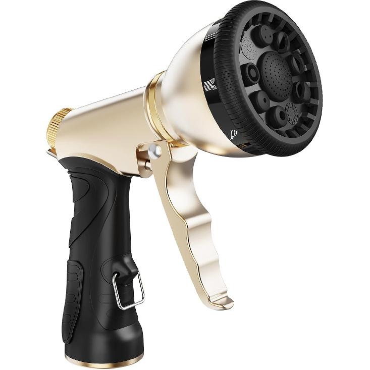 RAINPOINT Garden Hose Nozzle, Heavy Duty Metal Hose Sprayer Nozzle, 9 Adjustable Spray Patterns, High Pressure Hose Sprayer For Watering Plants with connector чёрный