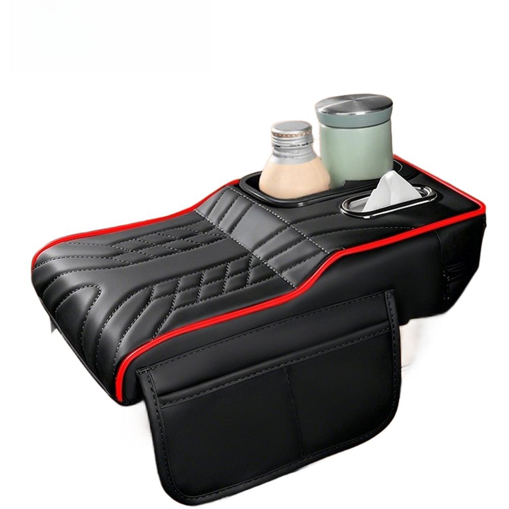 Car Armrest Box Height Increase Cushion Pad With Cup Holder & Storage Organizer Adjustable Automotive Interior Accessories