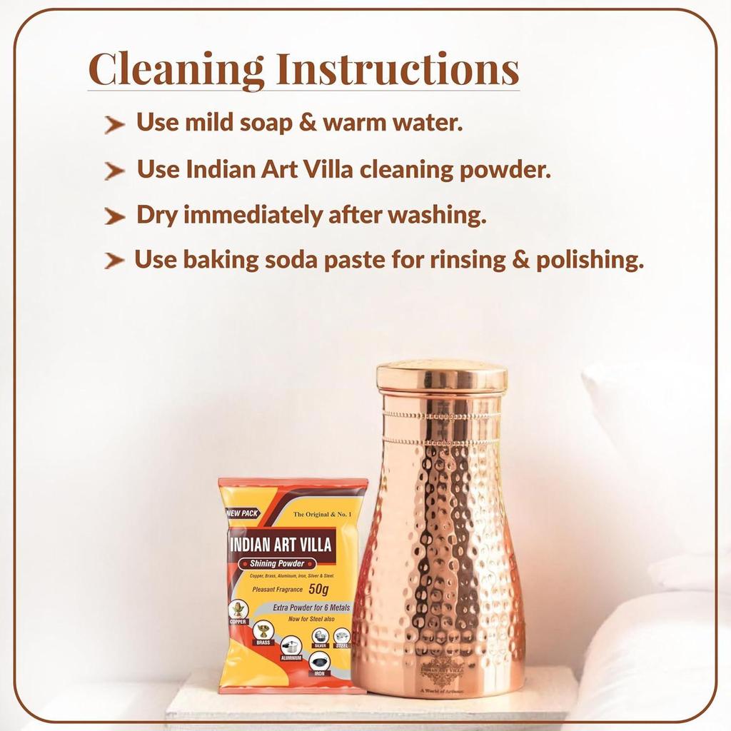 Pure Copper Bedroom Water Bottle with Inbuilt Glass, Hammered Shine Design, Drinkware and Storage Purpose, 950 Ml (Pack of 1)