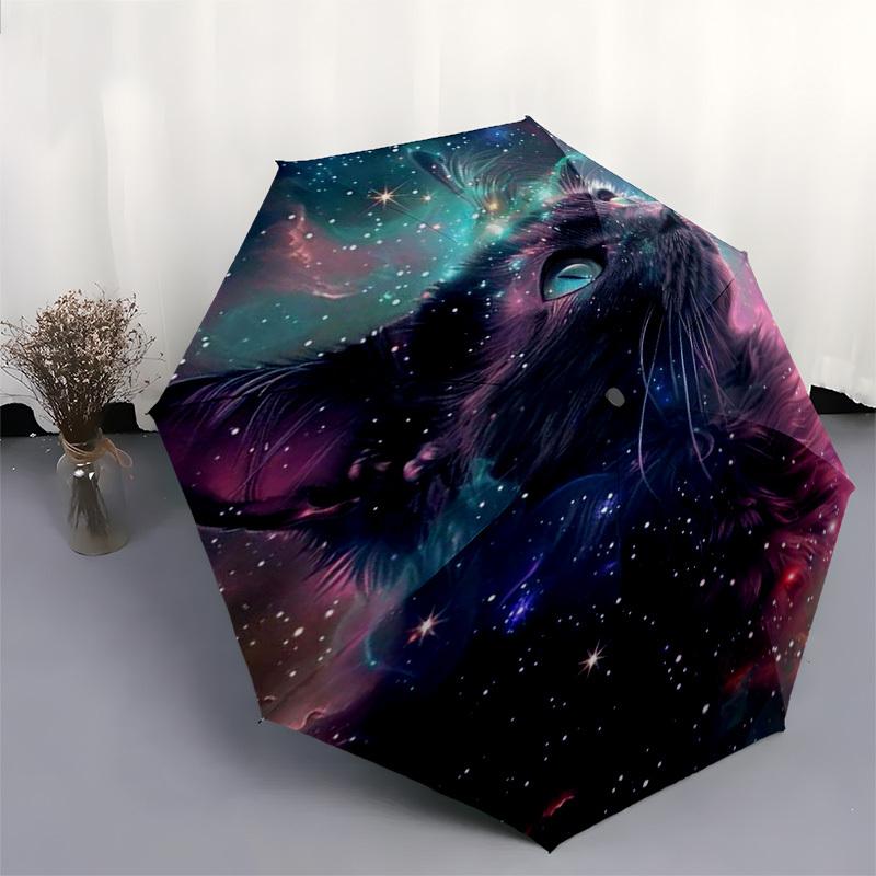 1pc Galaxy Cat Outdoor Umbrella - Automatic Opening/Closing, Portable 3-Fold Design, 8-Rib Iron Frame, Perfect Gift for Fans and Travelers.L033