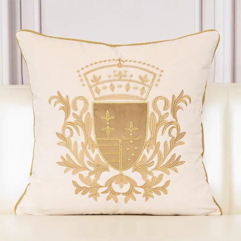 European Style Retro Cushion Cover Solid Color Embroidery Pattern Pillowcase Comfortable Living Room Sofa Throw Pillow Cover