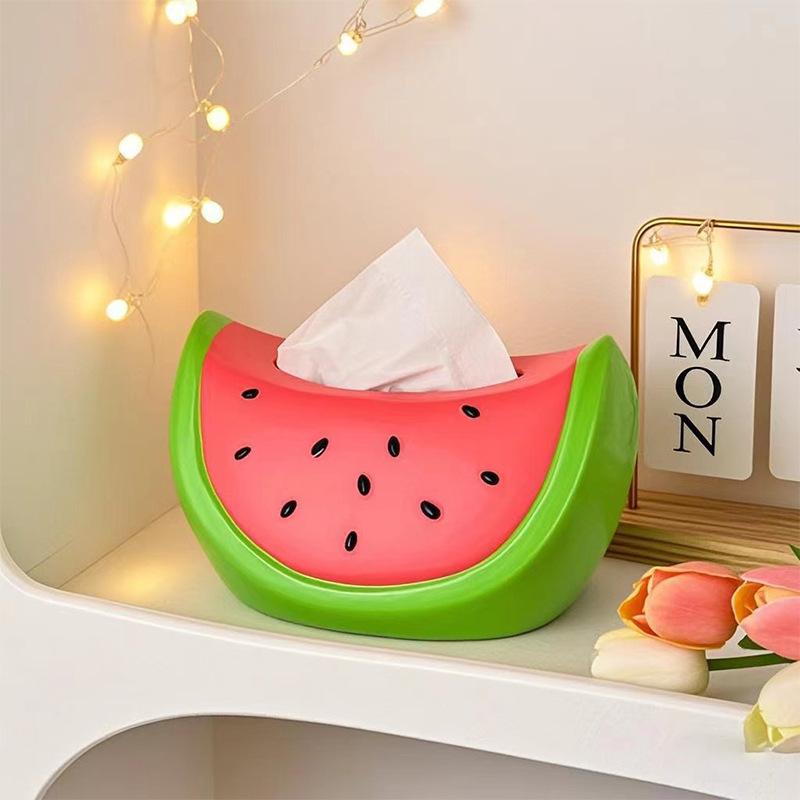 1Pc Resin Watermelon Tissue Box - Realistic Fruit Design with Black Seeds, Vibrant Kitchen & Dining Table Decor, Coffee Table or Entranceway Storage
