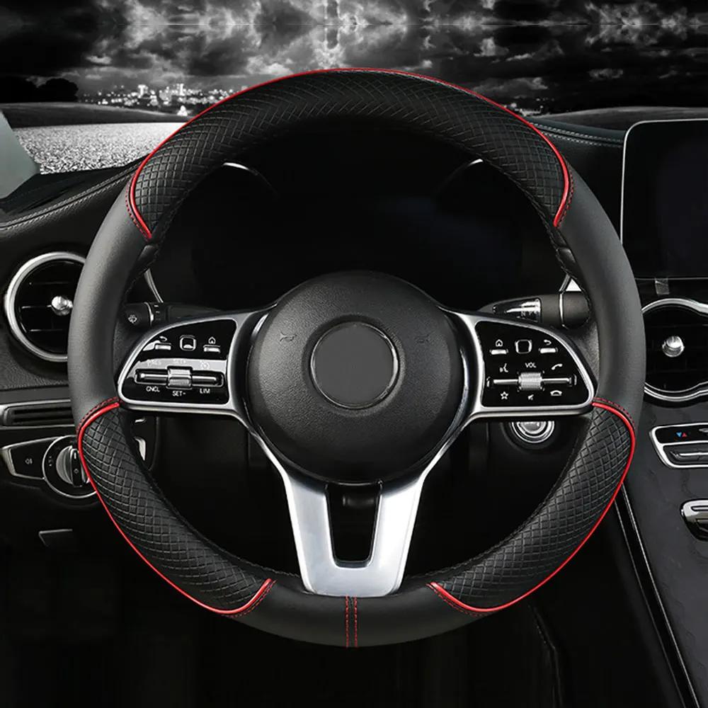 1Pc Universal Car PU Leather Steering Wheel Cover Universal Car Interior Decoration Protection Steering Wheel Cover Accessories
