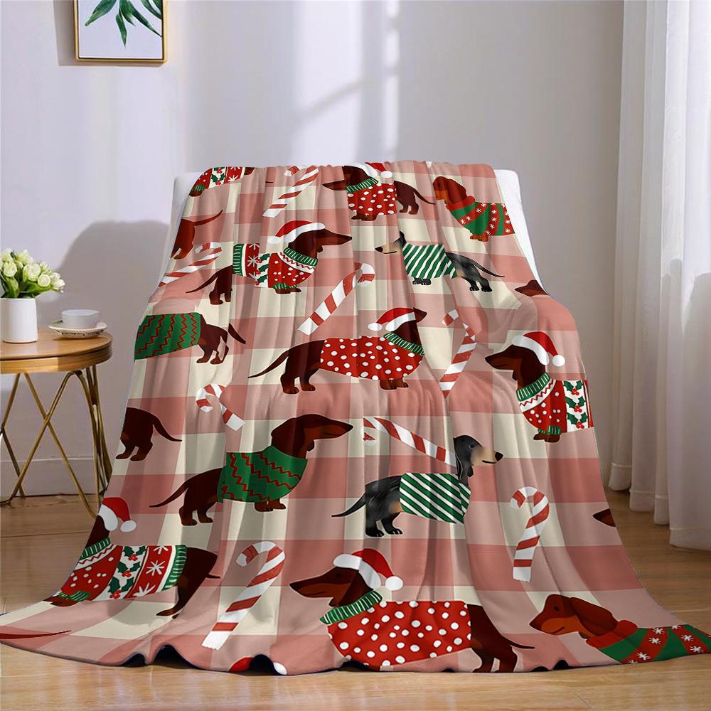 Christmas Dachshund dog Flannel Blanket Warm Soft Halloween Christmas Couch Warm Cozy Decorative Decor Gift for All Season