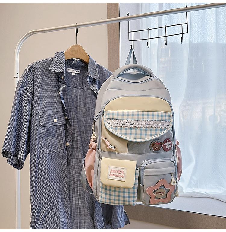 Schoolbag New Japanese Ins High-value Fresh and Sweet Plaid Backpack Junior High School Students Lightweight Large-capacity Backpack