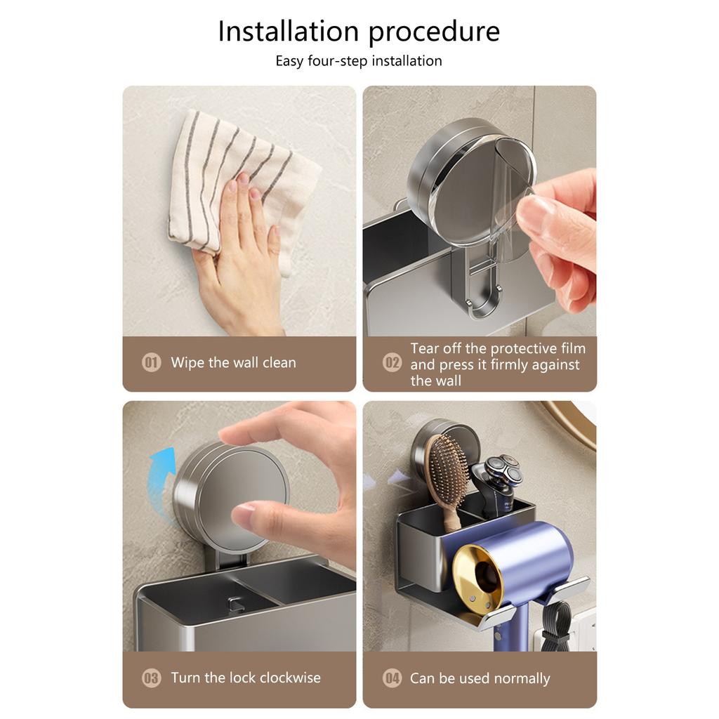 Wall Mounted Hair Dryer Holder No Drilling Bathroom Blow Dryer Holder Suction Cup Hair Dryer Storage Rack Enduring