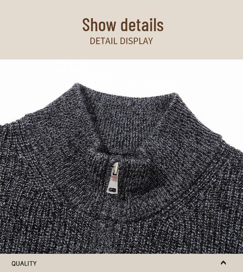 Men's Thick Rice Stitch Wool Cardigan, Zipper Stand Collar, Warm Autumn/Winter Sweater
