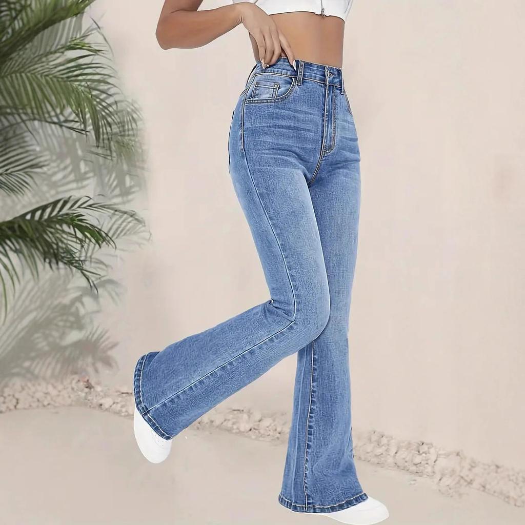 2025 European and American cross-border TEMU Amazon women's high-waisted slim-fit stretch slightly flared denim pants for women, fashionable and