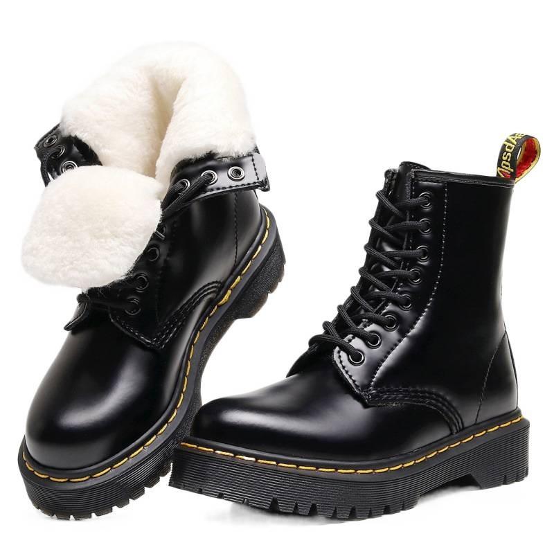 Real wool Martin boots high-top tooling boots women's hard leather open-edged bead short boots leather boots round