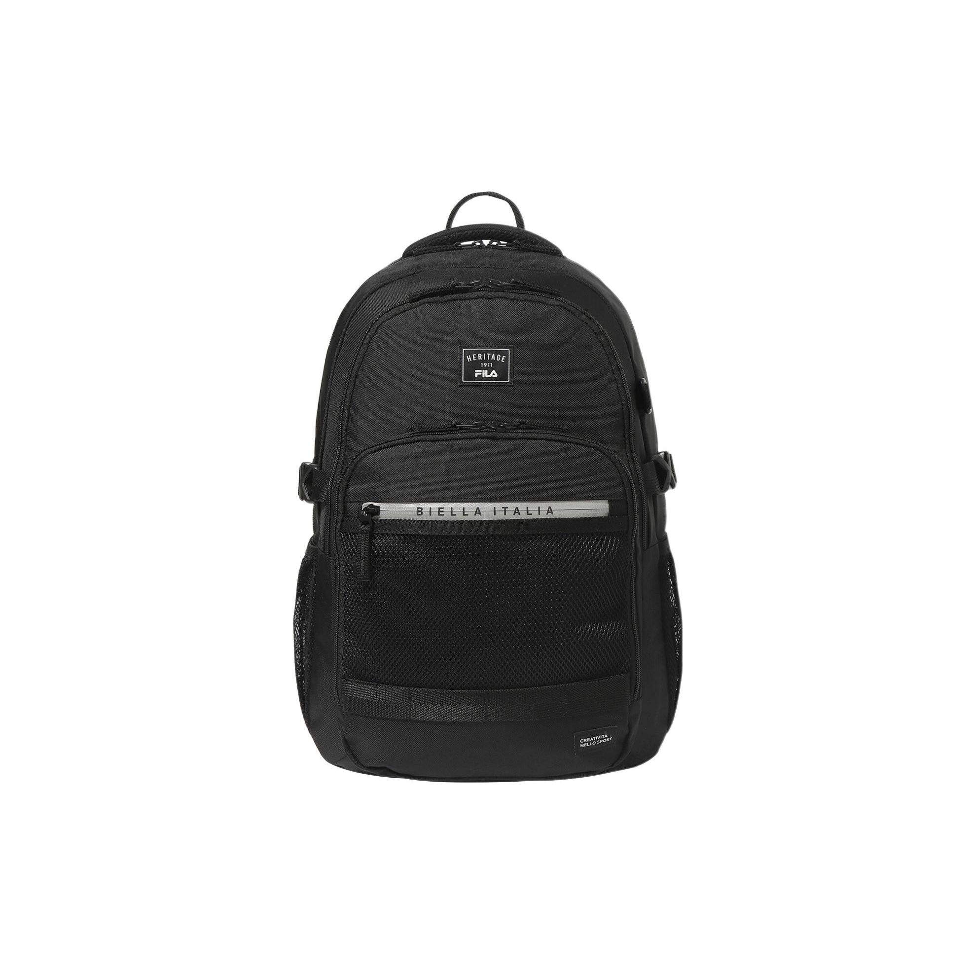 FILA Casual Solid Color Sports Zipper Backpack Unisex Backpacks Black FS3BPF5004X-BLK Black
