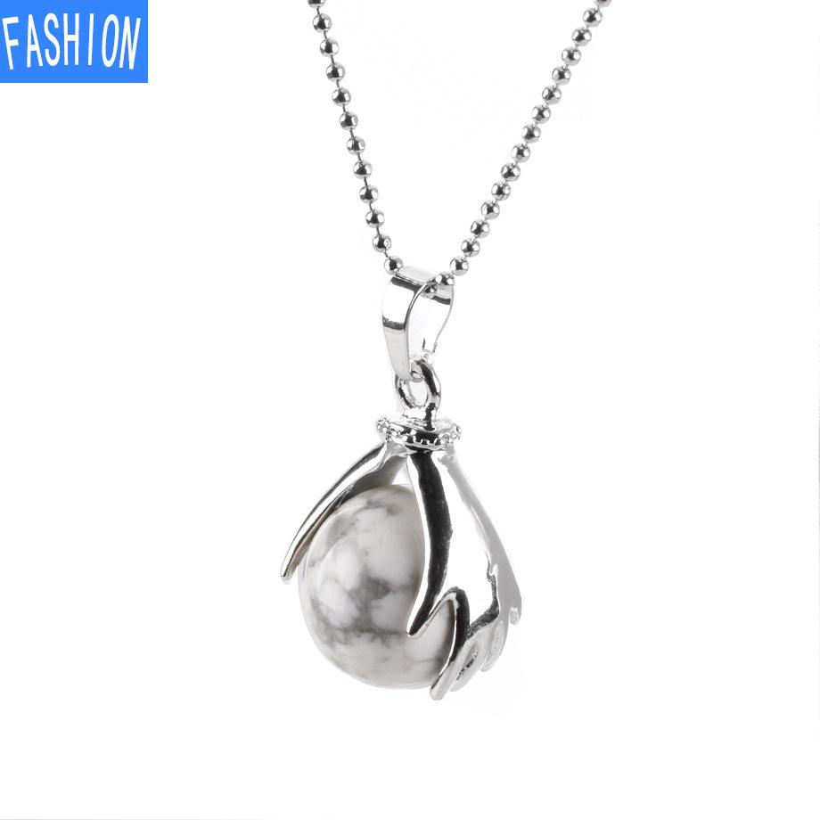 Palm Natural Stone Beads Crystal Pendant Necklace
