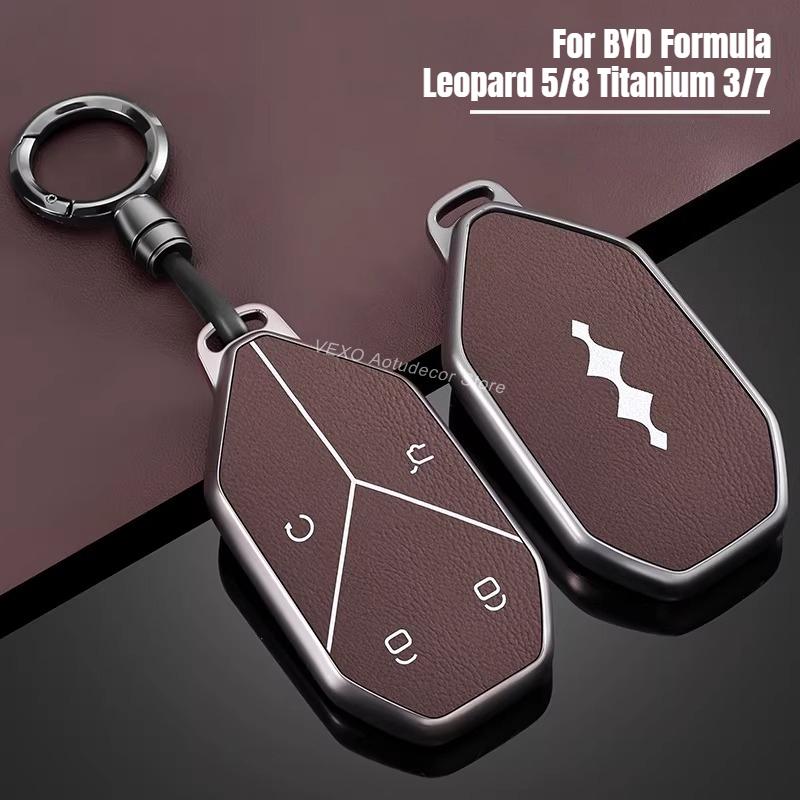 For BYD Formula Leopard 5 8 Titanium 3 7 Electric Car Key Fob Cover Key Case with Keychain Key Premium Leather Protective Shell