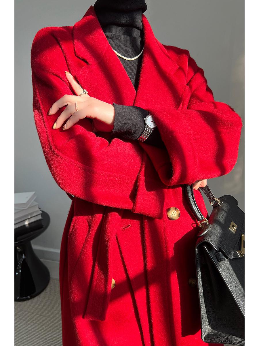 

Двустороннее длинное пальто из шерсти альпаки и кашемира для осени/зимы Medium