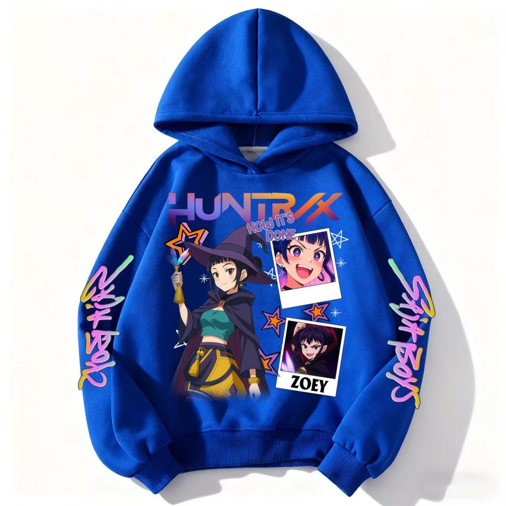 Cute KPop Demon Hunter kids hoodie pink plus velvet sweater autumn and winter Halloween Series tops for girls Boys Sweater