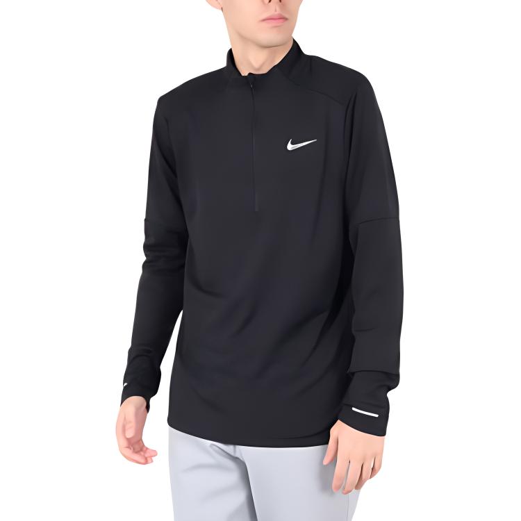 Nike Logo Stand Collar Half Zip Long Sleeve T-Shirt Men Tops Black FZ1150010
