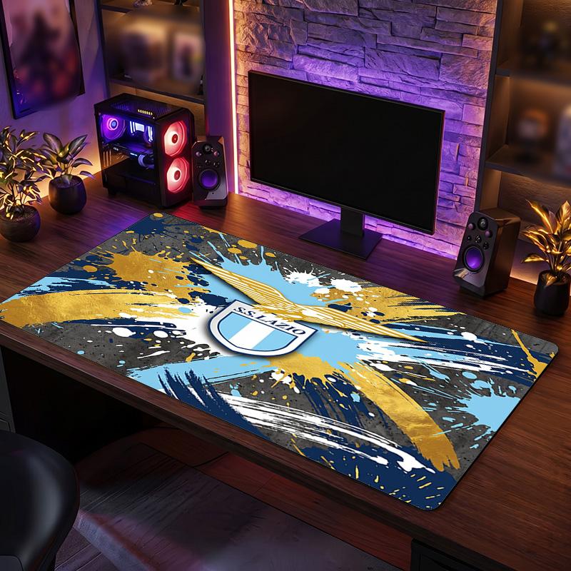 Lazio FC Theme Pattern Mouse Pad, Soccer Logo Design XXL Gaming Desk Mat Non-Slip Computer Mouse Pad