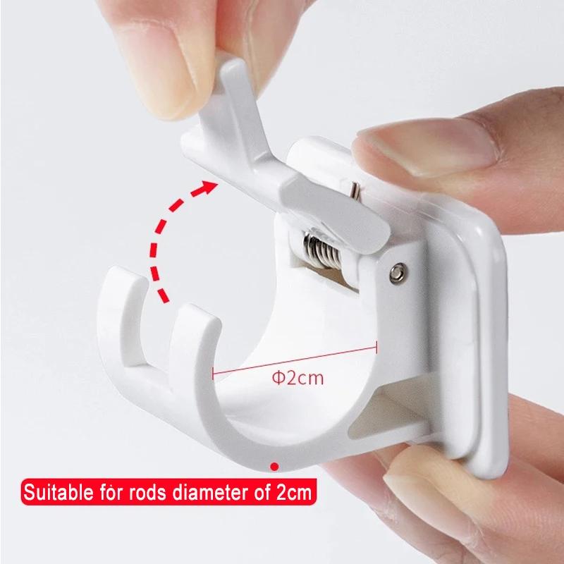 2-12PCS Adjustable Curtain Rod Clip Self Adhesive Clamp Hook Curtain Rod Holder Wall Bracket Holder Nail-Free Wall Hanging Clip