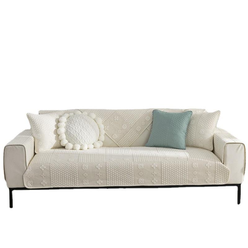 Four Seasons Universal Quilted Washed Cotton Embroidered Sofa Cushion Korean Simple Flower Anti-slip Sofa Cushion Towel