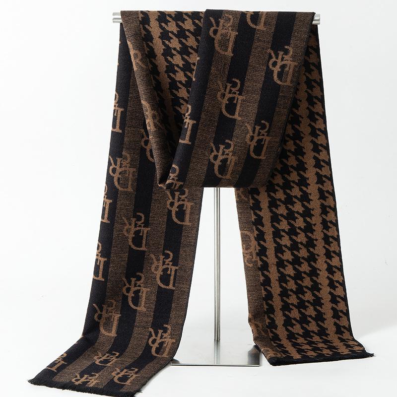 2025 Autumn/Winter New Men'S Cashmere Scarf Thickened, Stylish, European And American Men'S Classic Stripe