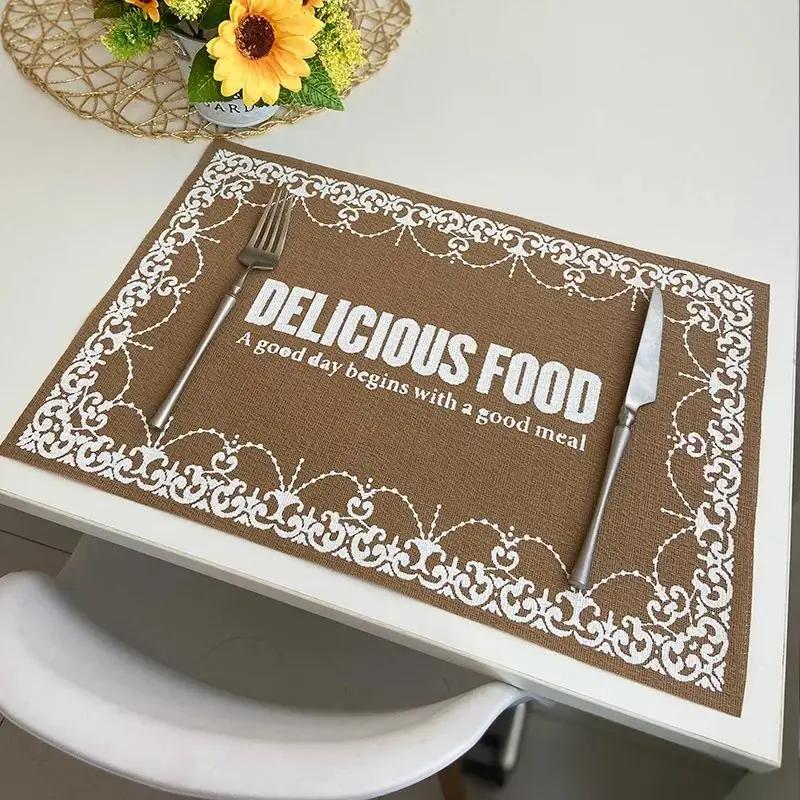 Jute PVC Placemat Square Imitation Hemp Retro Insulation Pad Nordic Washable Woven Meal Mat Placemat for Dining Table Decor Pad