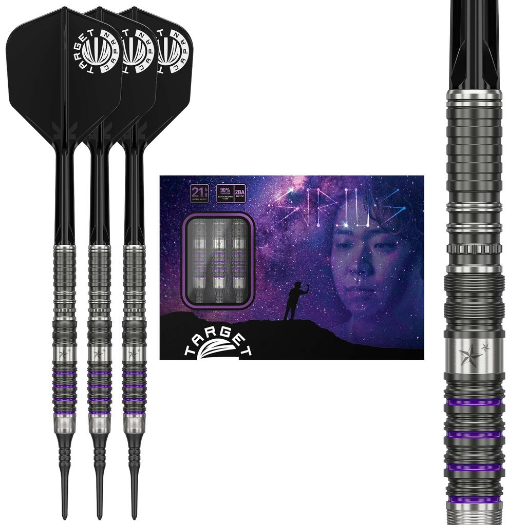 Target Japan Prime Series Sirius G3 Max 2BA Soft Tip Darts Tungsten 2BA Soft Tip Dart 6 Shape Flights and 2BA Black Pixel Tips G3 90% 90% K-Flex