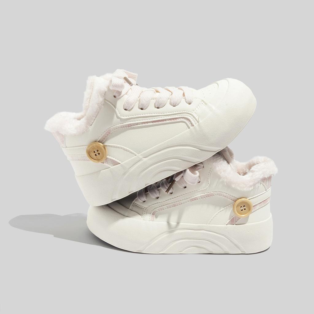 Fleece-lined and Thickened Cotton-padded High-top Sneakers Are Fashionable Versatile Casual and Warm