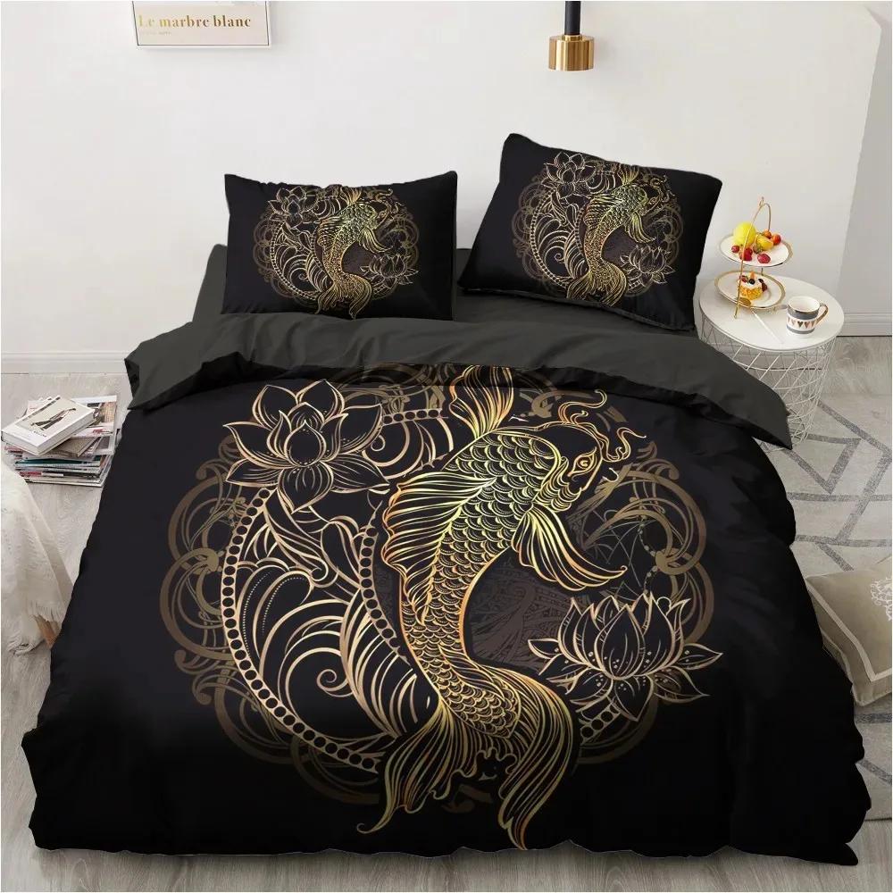3D Black Only Gold Design Printed Duvet Cover Set Bohemia Luxury High-End Black Bedding Sets Quilt Comforter Cover Set Full Size